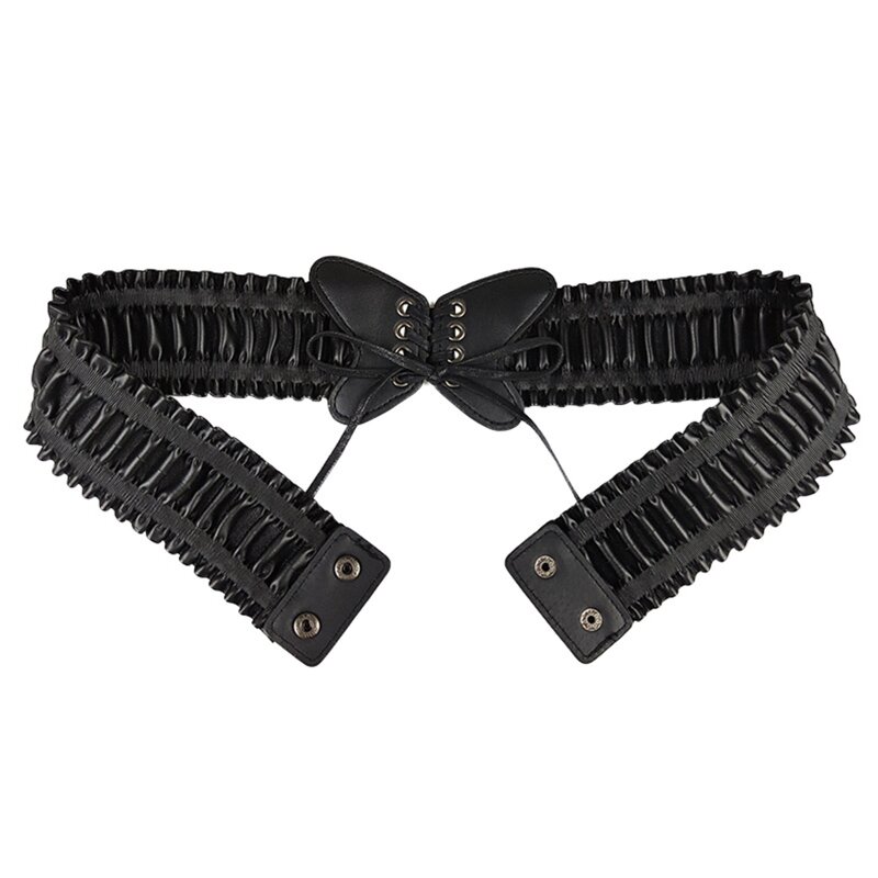 Cinturón con lazo, cinturón ancho elástico cuero negro, regalo para novia