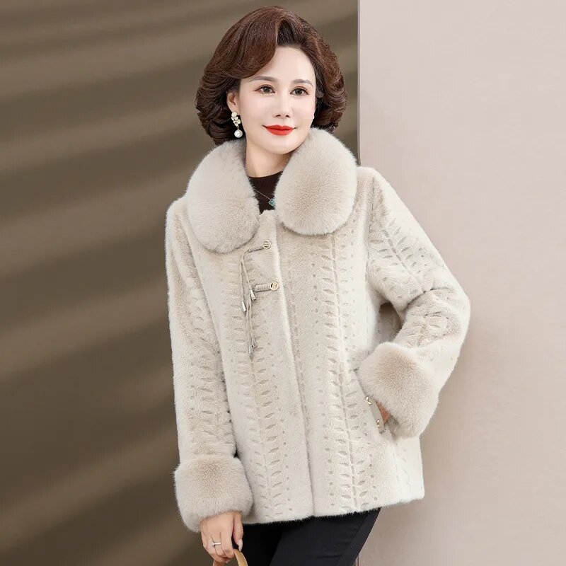 2024 Autumn Winter Middle aged Mother Faux Fur Coat New Female Imitation Mink Coats Large Size Loose Soft Comfortable Fur Jacket