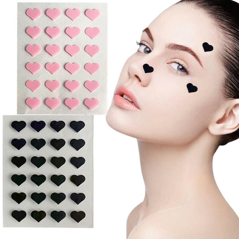 24 Counts Pink/Black Acne Patches Cute Heart Shaped Acne Treatment Sticker Invisible Acne Cover Removal Pimple Patch Skin Care