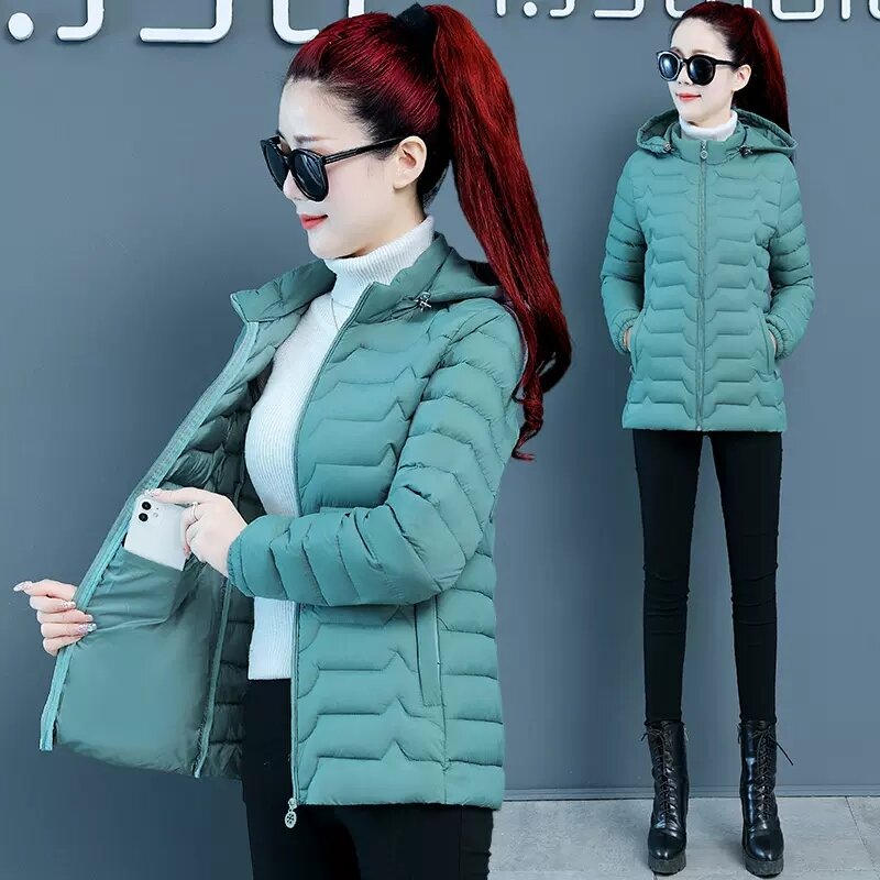 Para baixo jaqueta de algodão das mulheres 2023 nova fina luz moda magro quente inverno jaqueta feminina parkas com capuz curto acolchoado casaco