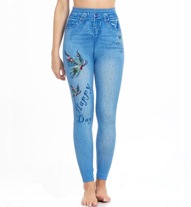 Spodnie dla kobiet 2023 modnych spodnie z wysokim stanem Slim Fit podnoszące pośladki nadruk z motylem All-In-One legginsy damskie długie spodnie