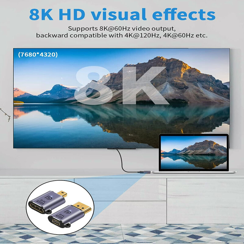 8K@60Hz Mini DP to DP Adapter Displayport to Mini Displayport Bi-Directional Male to Female Extention Connector for PC Monitor