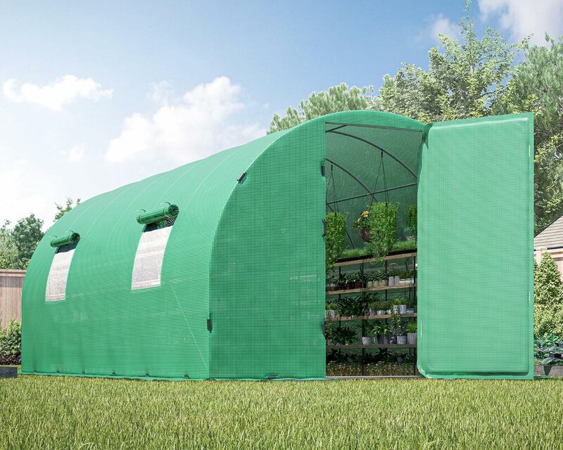 Invernadero de túnel Extra alto y grande para exteriores, kit de cobertizo de plantas de casa caliente galvanizada de alta resistencia, 7,5 pies