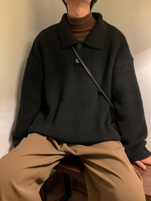 Sweater rajut kasual pria, atasan pullover Khaki musim gugur musim dingin pria Streetwear Korea