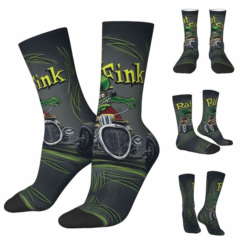 Kaus kaki uniseks Harajuku Tales Of The Rat Fink 5 nyaman, kaus kaki motif 3D, kaus kaki keren gaya jalanan