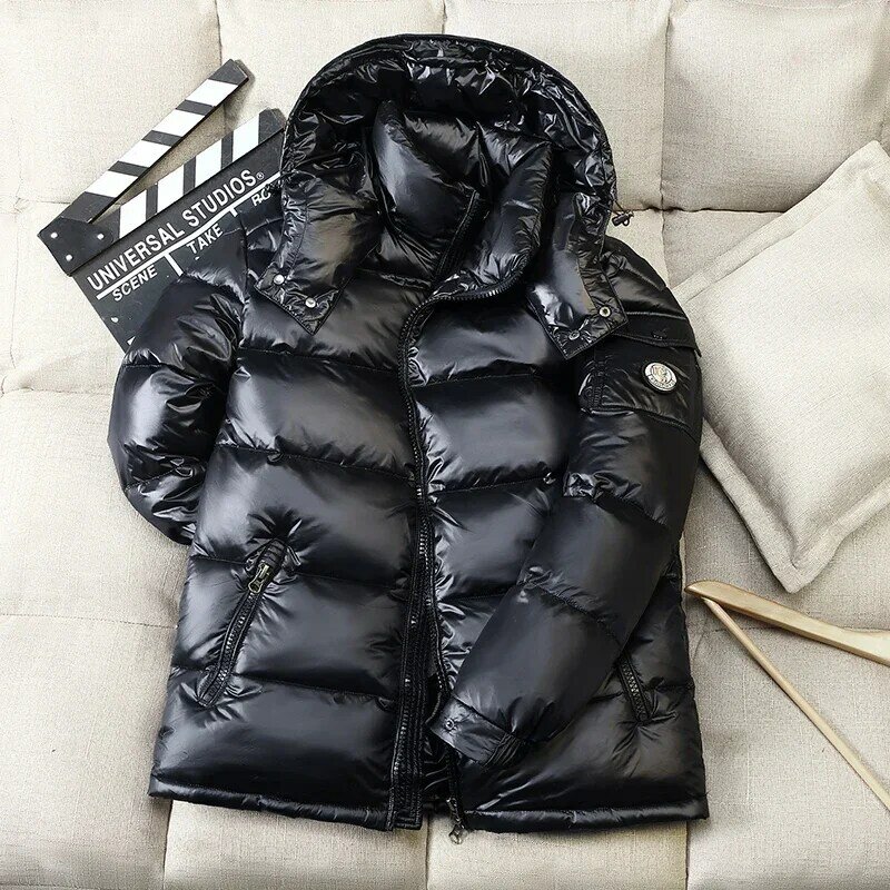 남성용 따뜻한 다운 재킷, 밝은 짧은 다운 코트, 야외 조명 방수, 화이트 덕 다운 후드 파카, 겨울 패션, 2023 신상