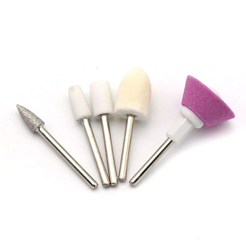 5 pezzi Set 3/32 "punta per trapano per unghie Diamond Rotary Burr Cutter Manicure testa di molatura Nail Art ruota in lana/ceramica 2.35mm gambo