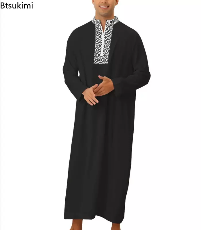 2024 Muslim Fashion Men's Loose Robe Ramadan Eid Arab Dubai Pocket Zipper Shirt Robe Abaya Jubba Thobes Kaftan Islamic Clothing
