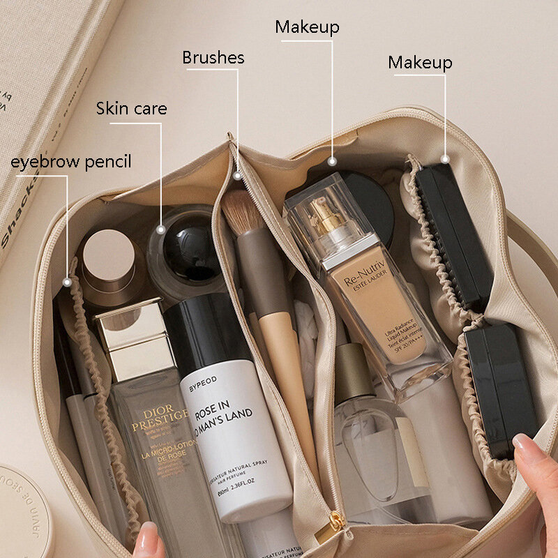Große Reise Kosmetik tasche für Frauen Leder Make-up Veranstalter weibliche Kultur beutel Toiletten artikel Veranstalter weibliche Lagerung Make-up-Box