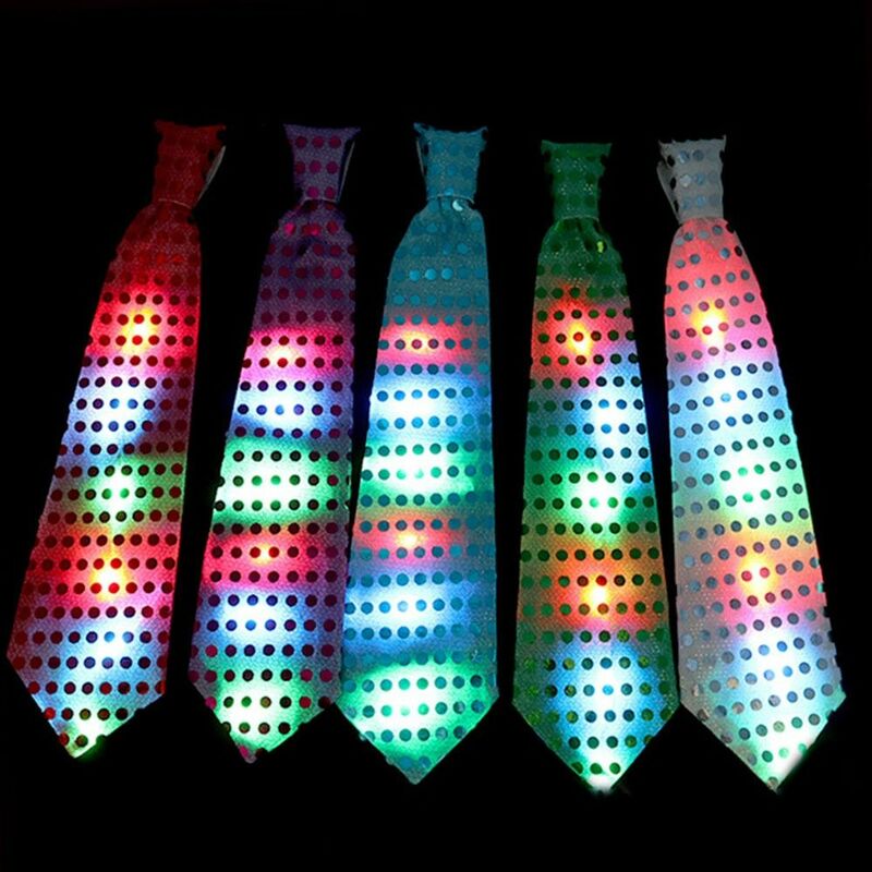 Corbata con luz LED intermitente, corbatas de tela, suministros para fiestas de boda, accesorios de atmósfera de concierto, luces LED, corbata de lentejuelas