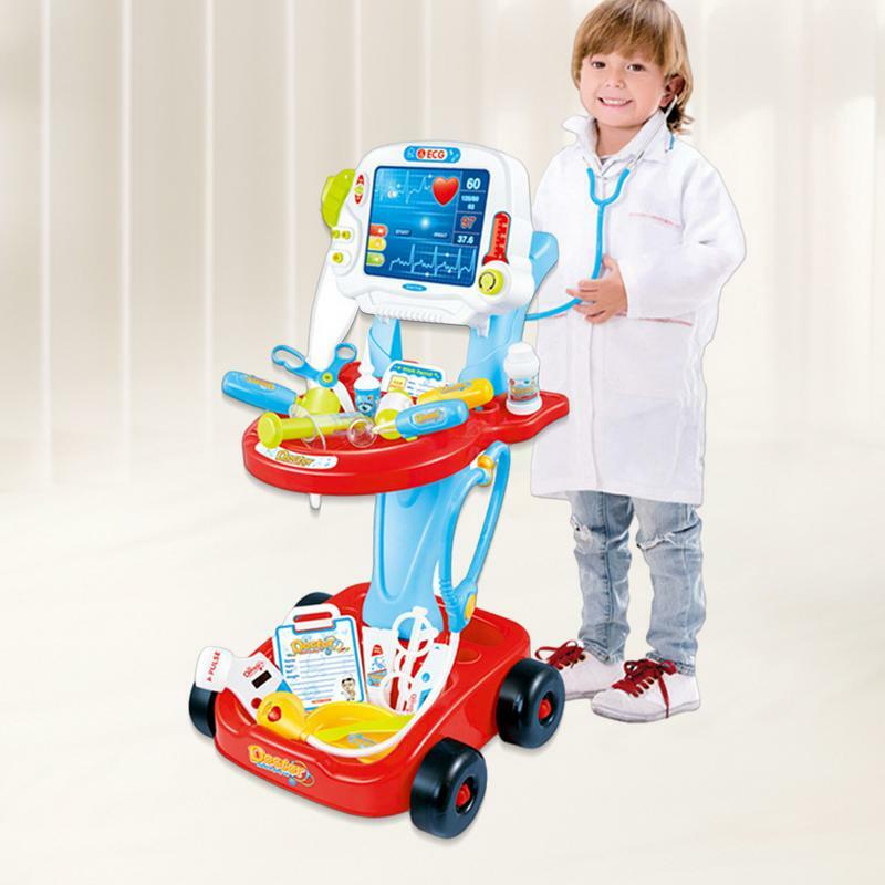 어린이 의사 장난감, 시뮬레이션 심전도 청진기, 의료 카트 의사 키트, 어린이 놀이 집 장난감, 소년 소녀