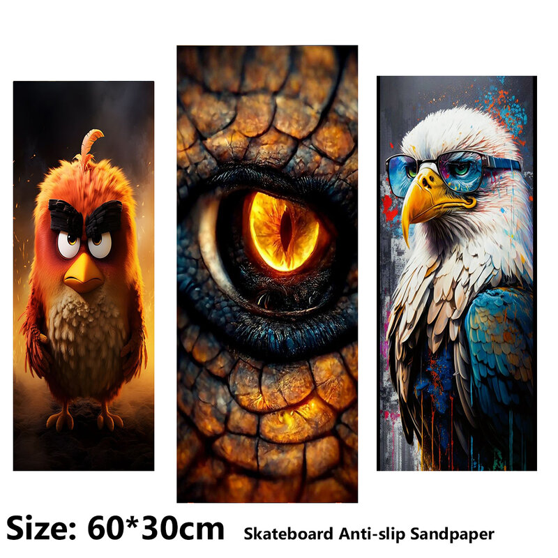 Patrón creativo de ojo de águila de dibujos animados, pegatina antideslizante para patinete eléctrico, papel de lija, cinta de agarre para monopatín, 60x30cm