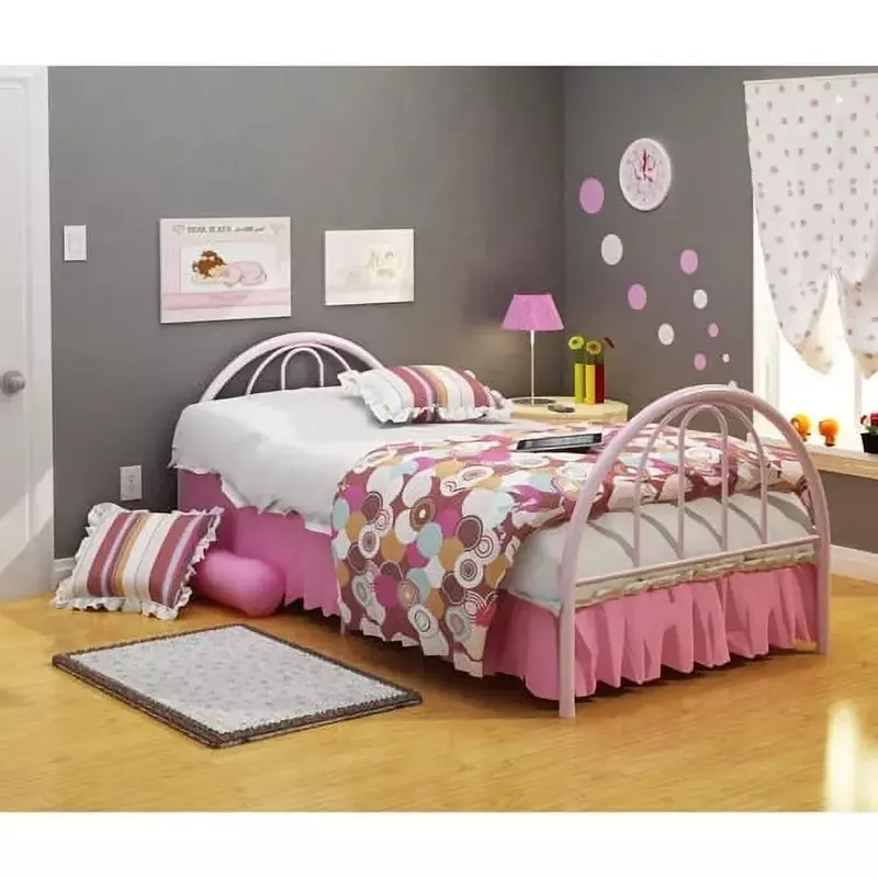 سرير معدني كلاسيكي من بروكلين ، مزدوج ، وردي ، أفضل هدية للأطفال
