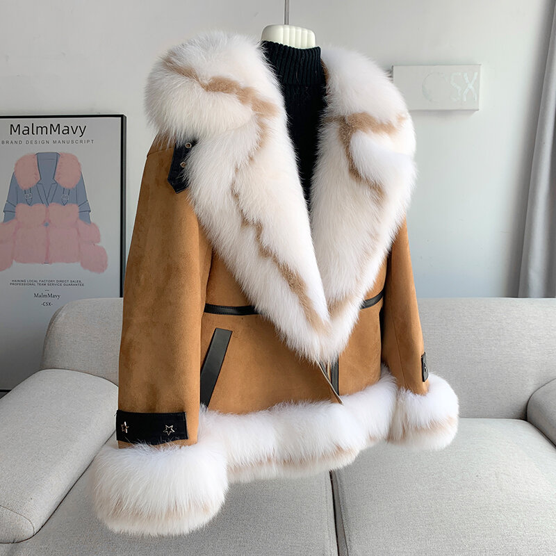 เสื้อแจ็คเก็ตคอปกขนสุนัขจิ้งจอกแท้สำหรับผู้หญิงเสื้อโค้ทขนเป็ดอบอุ่นดีไซน์ใหม่สำหรับฤดูหนาว CT304