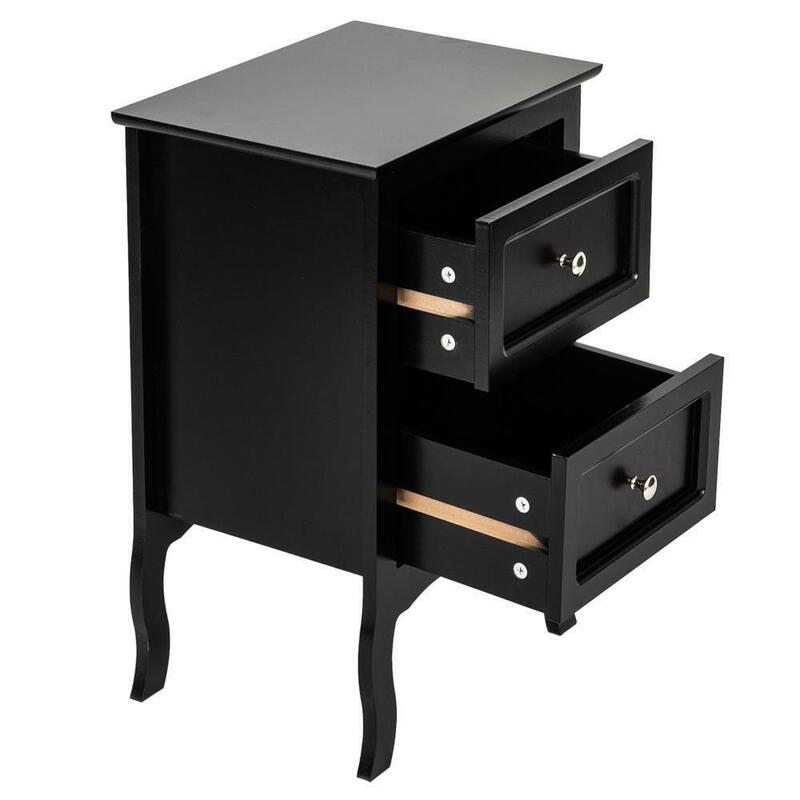 Nightstand End Tables com 2 gavetas, Bedside Cabinet, Bedroom Table Furniture, US Black, Frete Grátis