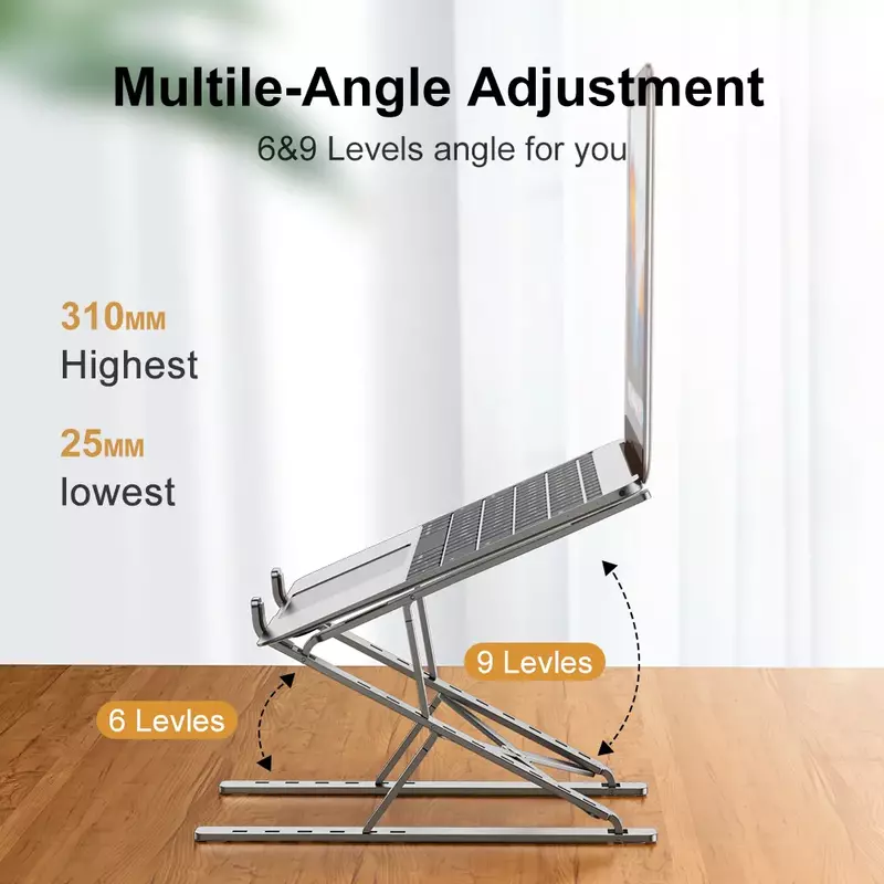 Aluminio 9 niveles de doble altura ajustable vertical plegable capa elevada portátil soporte para iPad MAC libro