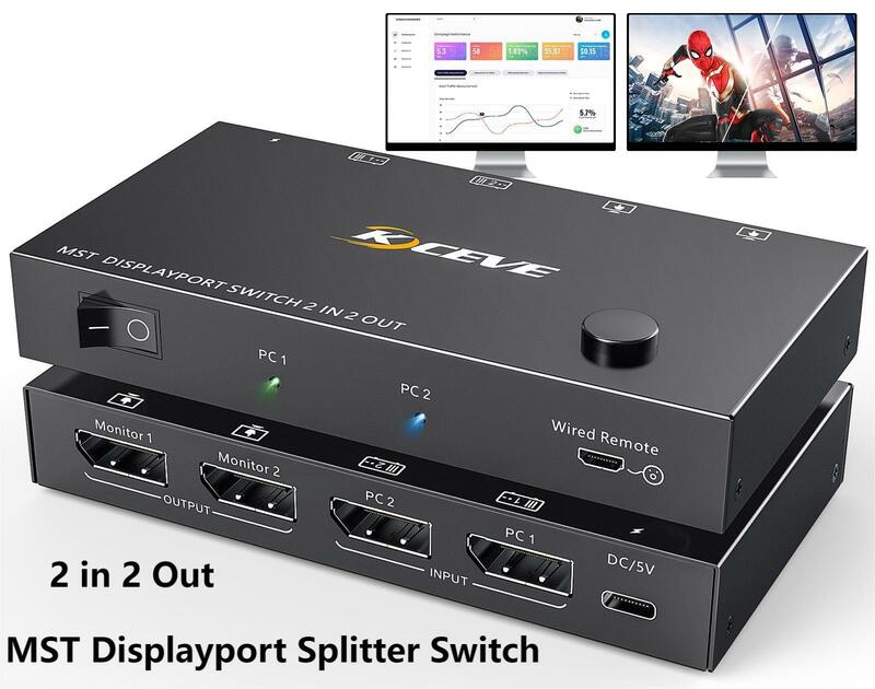 MST Displayport Splitter Switch, Displayport Switcher para 2 Computadores, 2 Monitores, Suporte Estender e Modo Espelho para PC