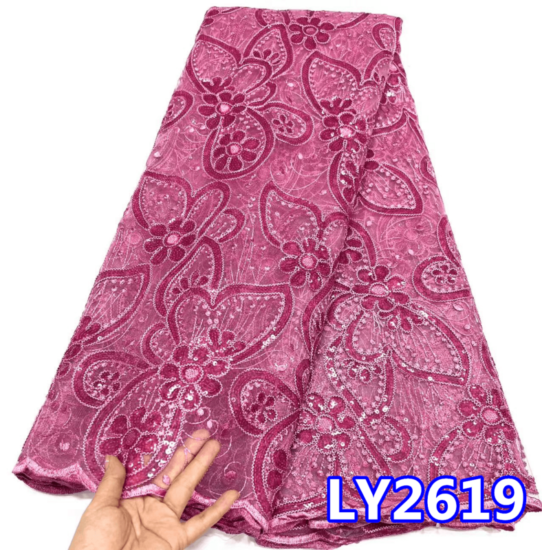 High Quality African Nigerian Tulle Lace Fabric Embroidery Party Dress Sequins French Guipure Fabric For Sewing 5yards PL298-2