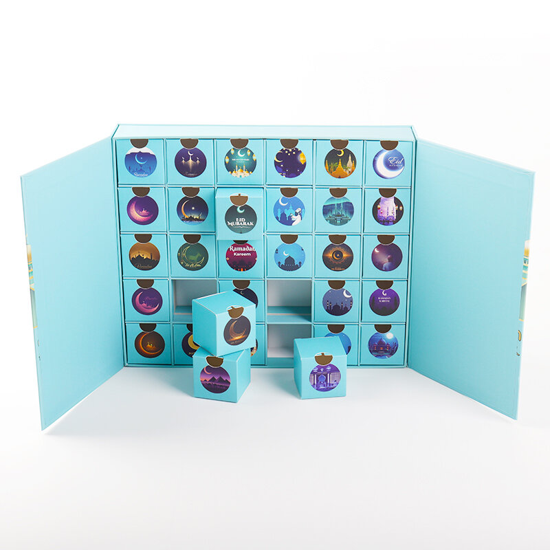 Kunden spezifische Produkt30 Countdown Doppeltür Eid Mubarak Geschenk box Schubladen Ramadan Advents kalender Box für Kinder