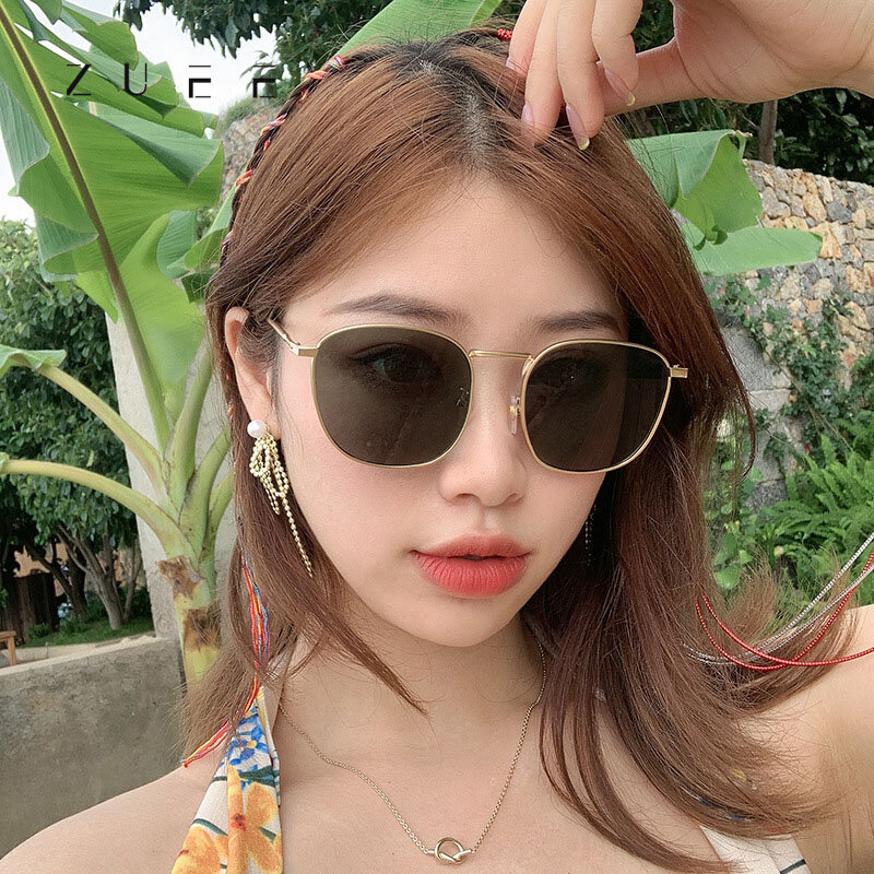 Zuee square óculos de sol férias proteção uv óculos de sol retro metal estilo coreano das senhoras dos homens uv400