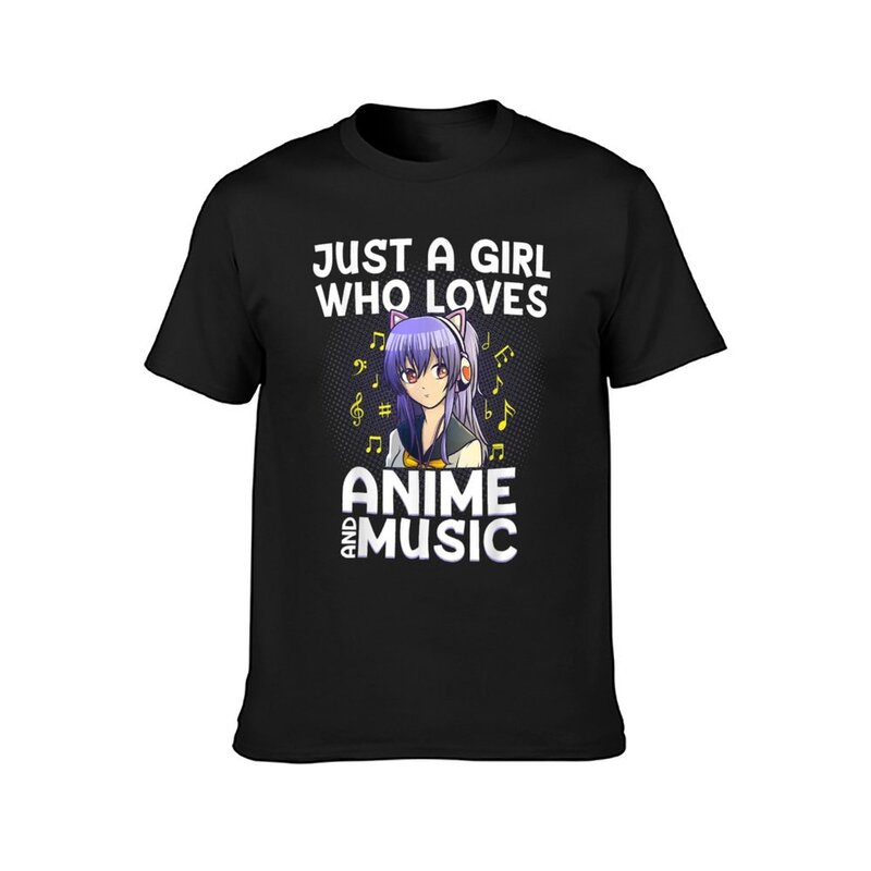 Just A Girl Who Loves Anime And Music camiseta vintage para fanáticos del deporte para niños, ropa linda con estampado animal, camisetas ajustadas para hombres
