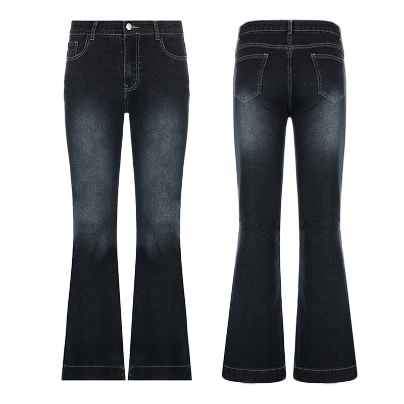 Damen Flare Jeans Low Waist Bottom Rise Skinny Hose für den Alltag P8DB