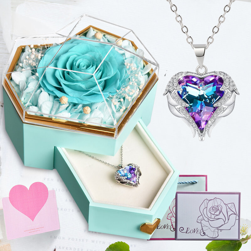 Подарок на день рождения для женщин, сохраненные цветы, роза, ювелирная коробка с ожерельем, подарок для девушки, Валентина, подарок на день матери