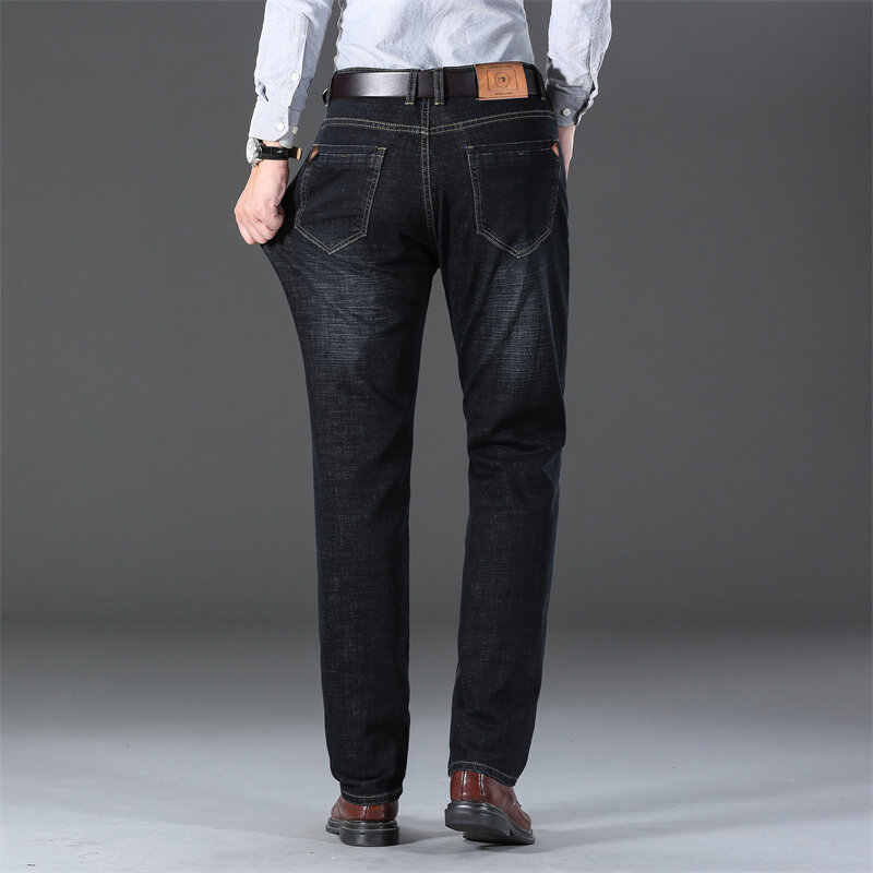 Джинсы мужские прямые большого размера, деловые повседневные брюки, эластичные штаны, весна-осень