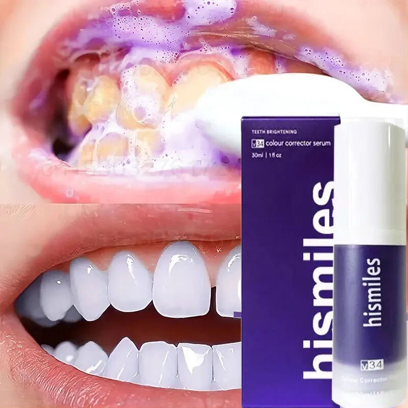 V34 Purple Teeth Whitening Toothpaste Tooth Whitener Removal Stains Smoke Coffee Plaque Corrector Clean Oral Dental Bleach Care