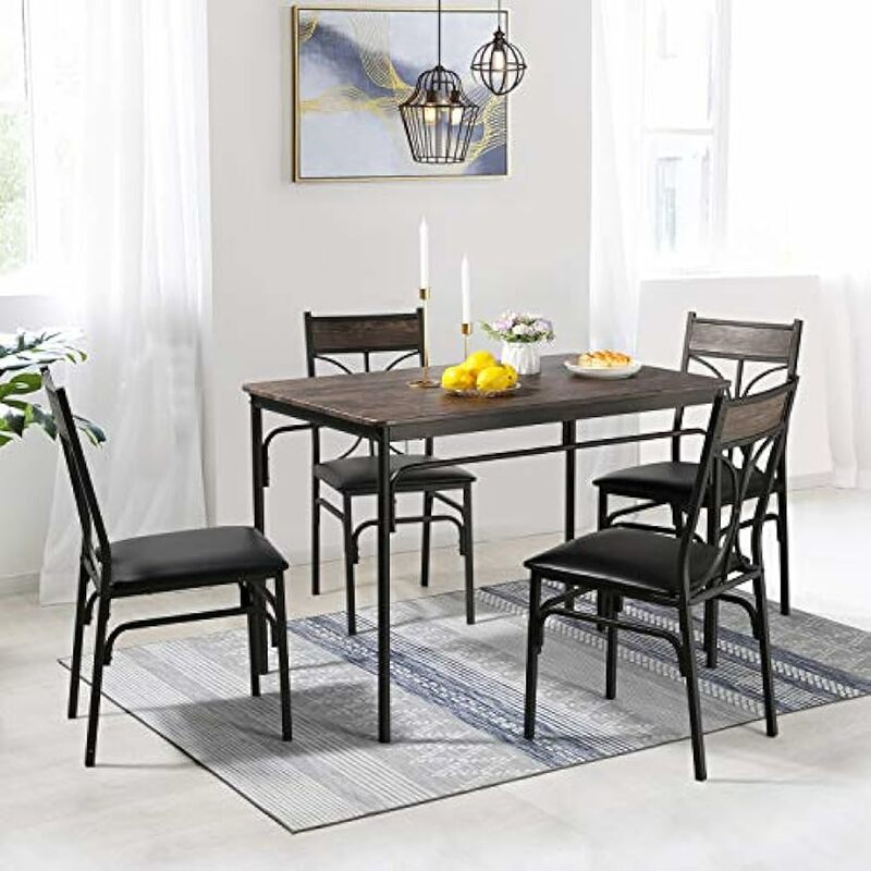 Juego de sillas de cocina para el hogar, Dinette, desayuno, casa de campo, espacio pequeño, mesa de comedor para 4, marrón oscuro, 5 piezas