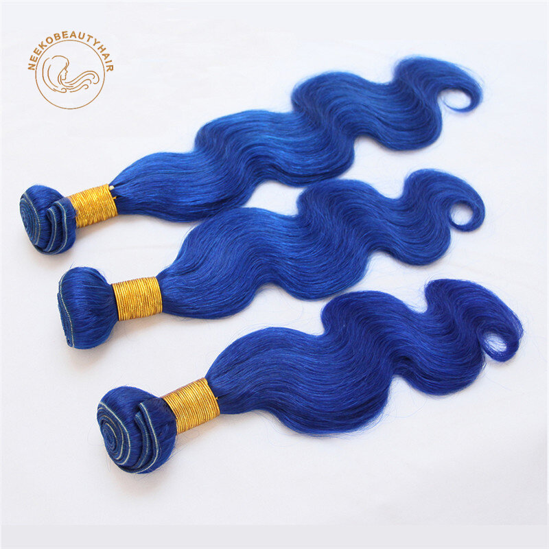 Koningsblauwe Mensenhaarbundel Met Sluiting Donkerblauw Gekleurde Haarbundels Met Frontale Lichaamsgolfhaar