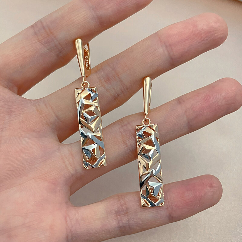 SYOUJYO-Boucles d'oreilles pendantes creuses géométriques, 585 or rose et argent, placage dichroïque, cadeau de bijoux de mariage, mode