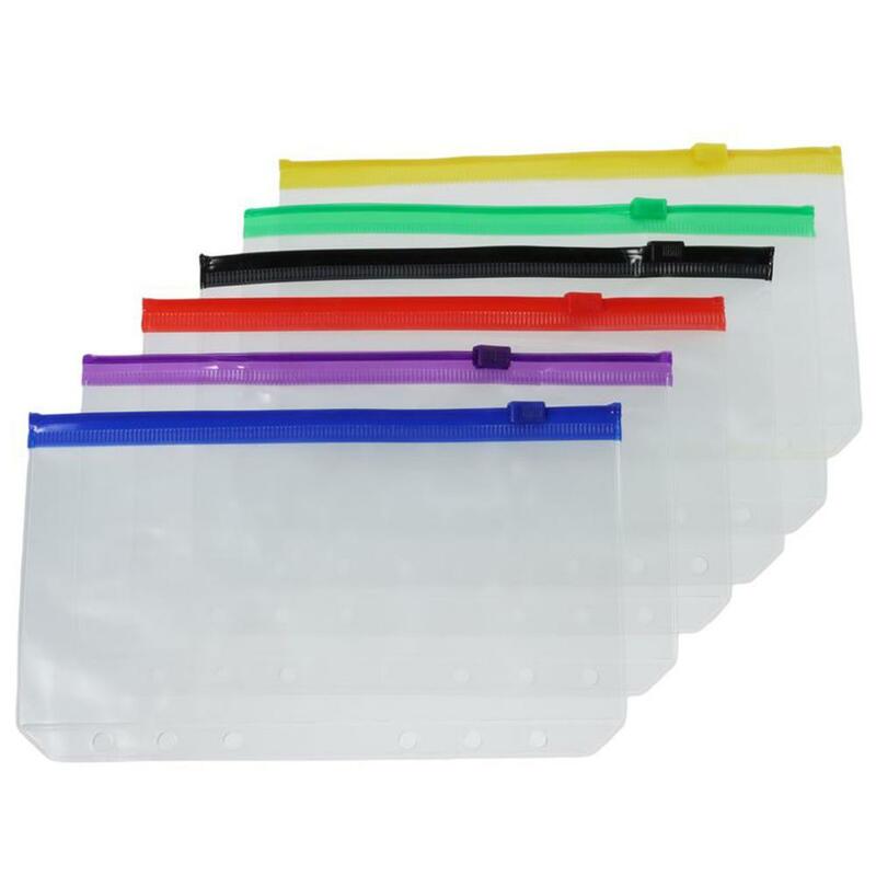 12 szt. Kieszonki PVC A6 koperty na gotówkę z zamkiem błyskawicznym kolorowe segregator z 6 otworami