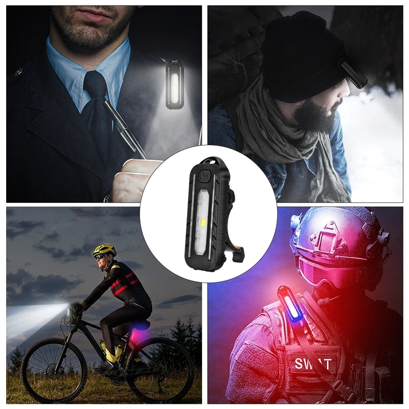 LED 빨간색 및 파란색 어깨 경찰 조명 클립 포함, USB 충전식 손전등, 안전 경고 토치, 자전거 경고 랜턴