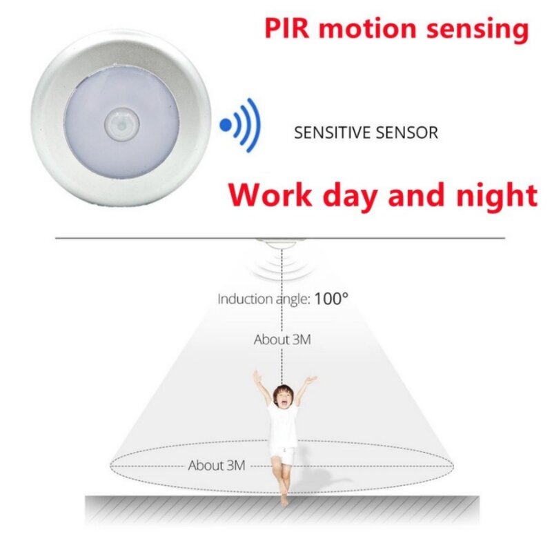 PIR Sensor de Movimento LED Night Light, indução do corpo humano, detector sem fio, luz automática ligada e desligada, iluminação de cabeceira, 6LED
