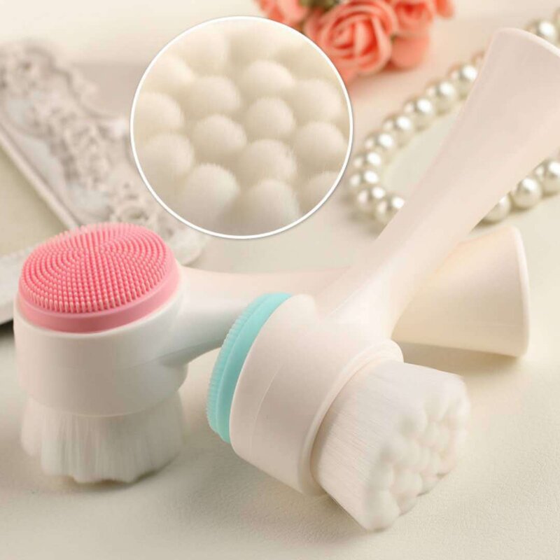 Silica Gel Facial Brush Double Sided Facial Cleanser Blackhead Removing Product Pore Cleaner Exfoliating Facial Brush Face Brush