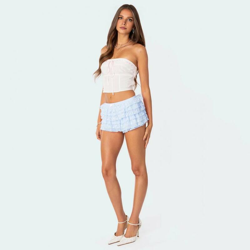 Lace Safety Shorts Elegant Lace Culottes for Women Multi-layered Lolita Skirt Shorts with Elastic for Vacation for Summer
