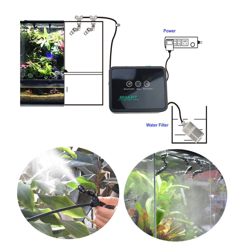 Inteligentny gady płazy zamgławiacz elektroniczny nawilżacz zegar automatyczny System zraszania las deszczowy woda Spray do Terrarium