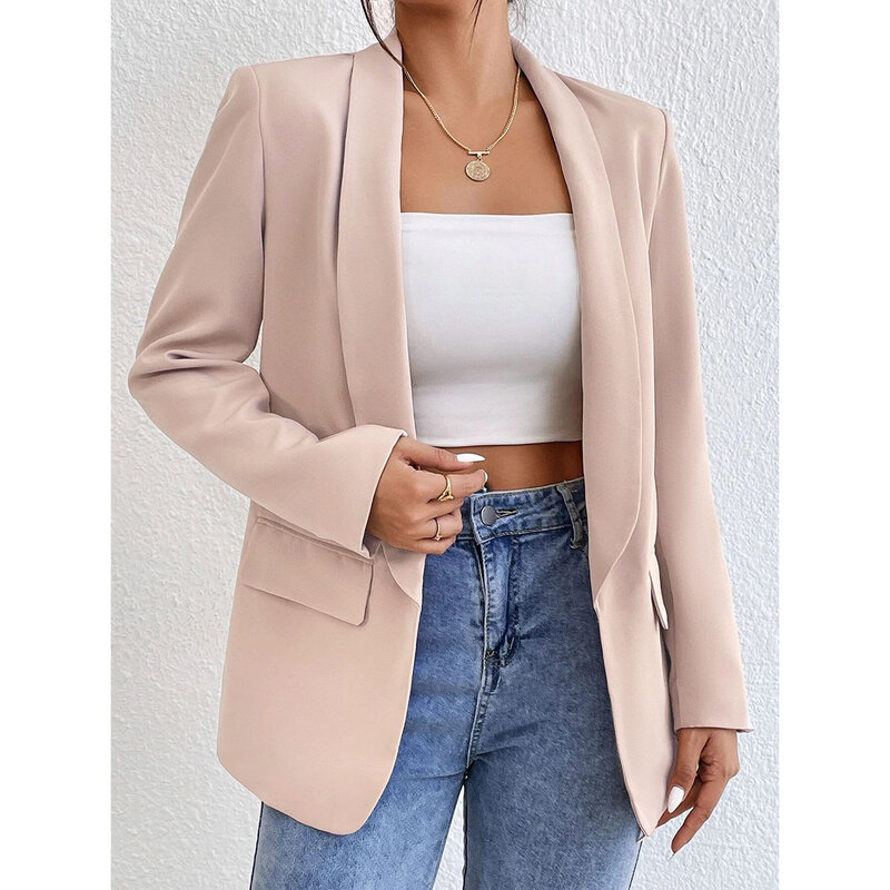 Women's Suits Fashion Coat Casual Solid Color Coat Polo Neck Long Sleeve Pocket Commuter