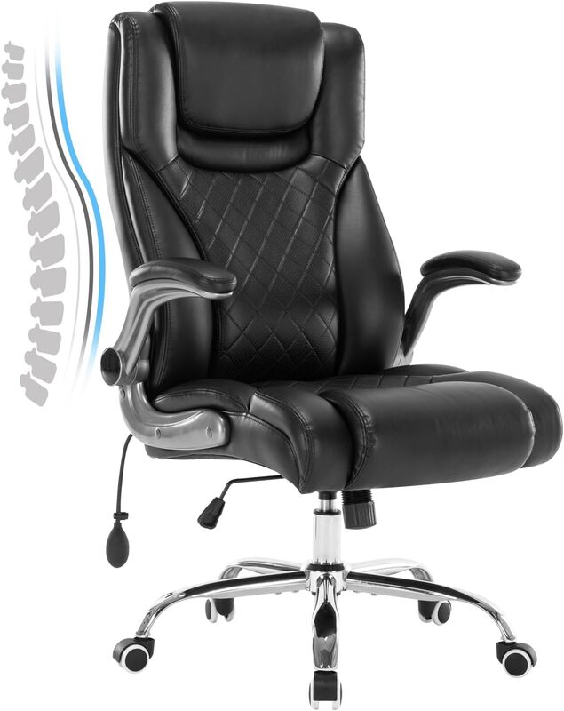 Krzesło biurowe dyrektorskie krzesło obrotowe biurkowy wysokim oparciem stabilizator lędźwiowy z regulacją krzesło do pracy na komputerze z podnoszonymi ramionami ze skóry PU