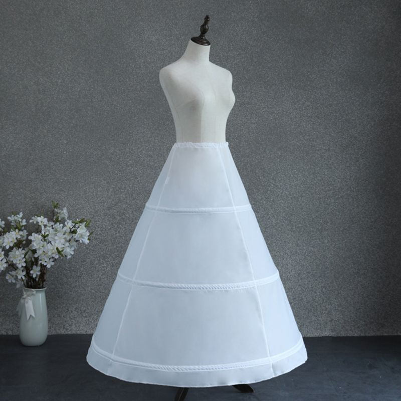 Womens Adjustable Waist 3 Hoop A-Line Wedding Bridal Petticoat Crinoline Single Layer White Ball Gown Half Slip Underskirt