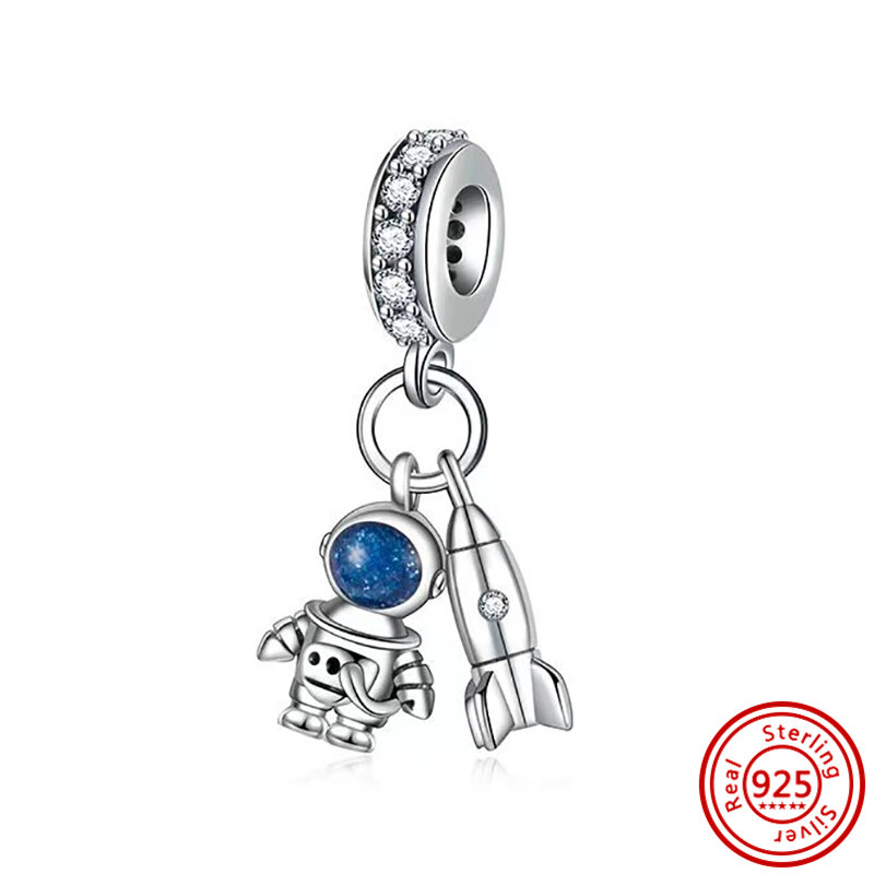 Authentic Space Love Rocket Charms Astronaut Beads Airplane Globe Dangle 925 Sterling Silver Fit Original Pandora Bracelet Gifts