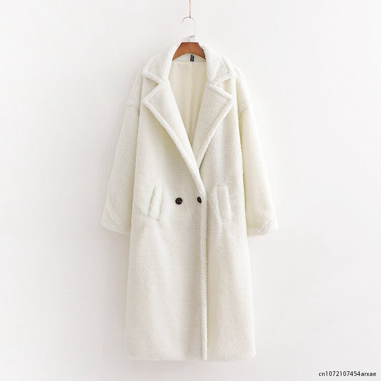 Płaszcz ze sztucznego futra płaszcz zimowy kobiety zagęścić ciepły pluszowy płaszcz skręcić w dół kołnierz elegancka, długa kurtka 2022 kurtka jesienno-zimowa