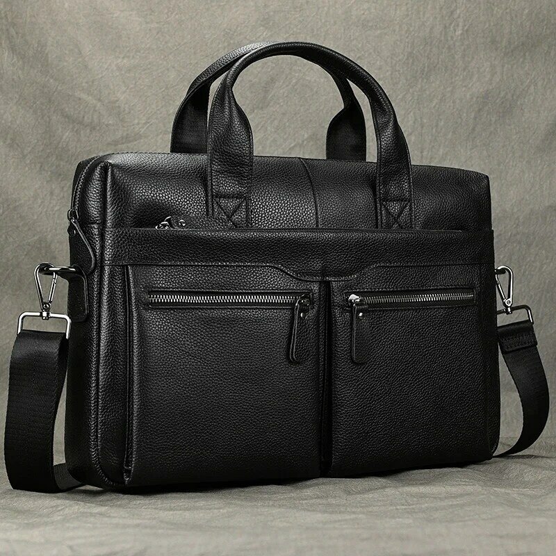 กระเป๋าเอกสารธุรกิจสำหรับผู้ชาย15 "กระเป๋าถือแล็ปท็อปหนังแท้กระเป๋าหนังแท้ผู้ชายกระเป๋า A4สะพายพาดลำตัวผู้ชายสำนักงาน