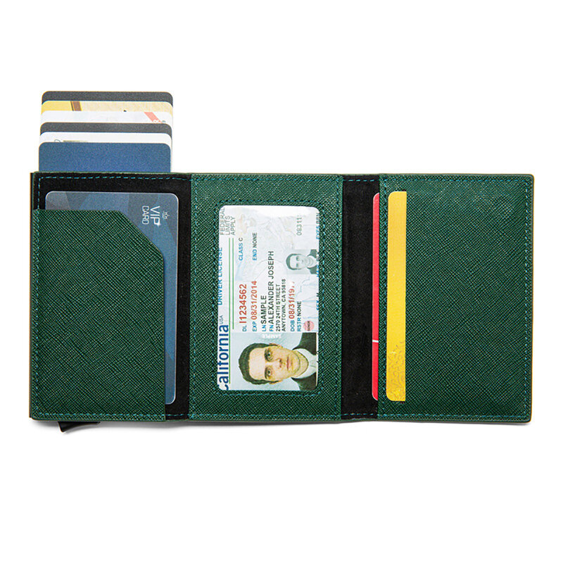 Carteira anti-roubo personalizada para homens e mulheres, RFID, titular do cartão de crédito, caixa do cartão de identificação, bolsa de couro