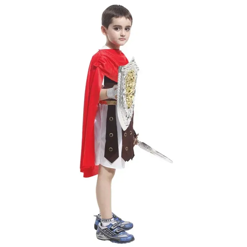 Medieval Roman Cosplay Traje com Capa, Cavaleiro Guerreiro Real das Crianças, Trajes de Festa do Soldado, Sem Arma