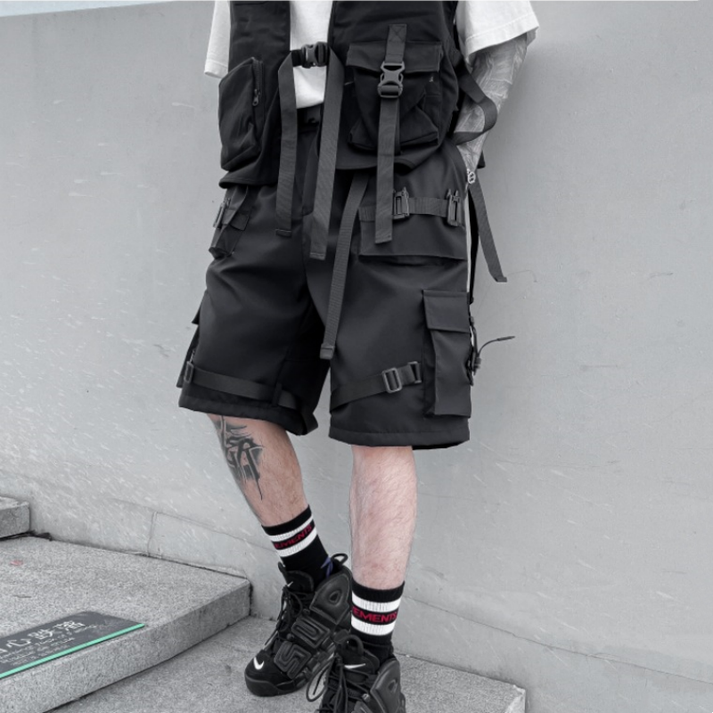 2024 Summer Men Techwear Style Multi-pocket Cargo Shorts Y2K High Street Tactical Straight Cropped Pants pantalone cortos шорты