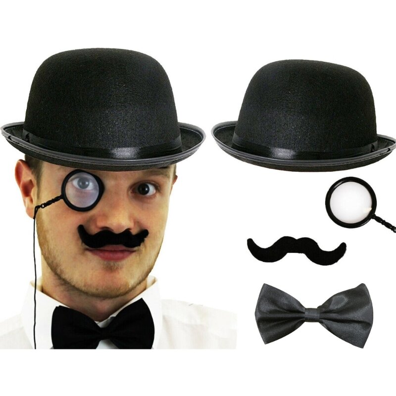 1 Juego sombrero mago para hombre y mujer para espectáculo, pajarita Cosplay y bigote falso, suministros para en y