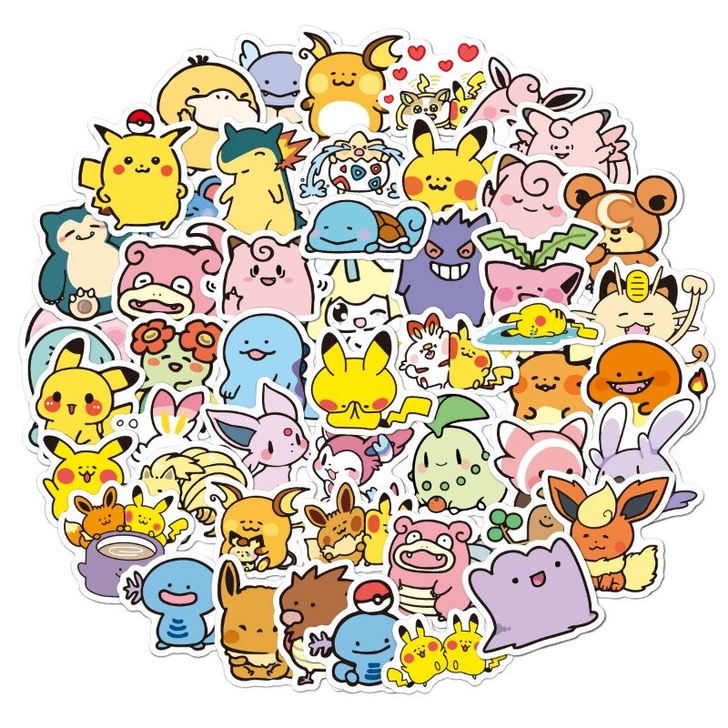 50/60/100PCS Pokemon Stickers Aesthetic Anime Cute Sticker Pack Kawaii Children Laptop Phone Sketchbook Deco Kids Classic Toys