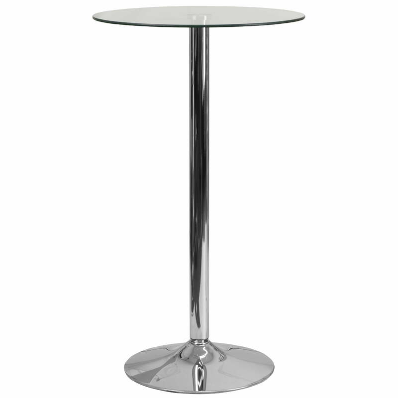 โต๊ะบาร์แก้วกลมขนาด23.75นิ้วพร้อมฐานโครเมี่ยม41.75ชั้นสูงสำหรับบิสโทรผับห้องครัวโต๊ะรับประทานอาหารค็อกเทล